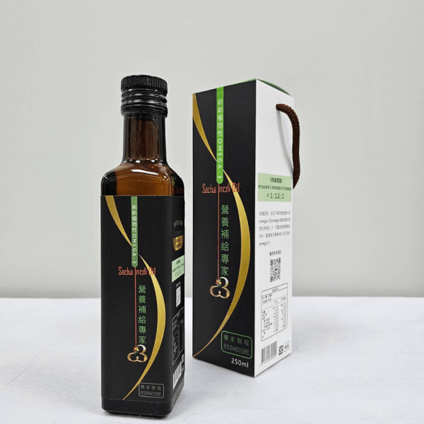 Sacha Inchi Oil產品圖，展示瓶裝和包裝盒